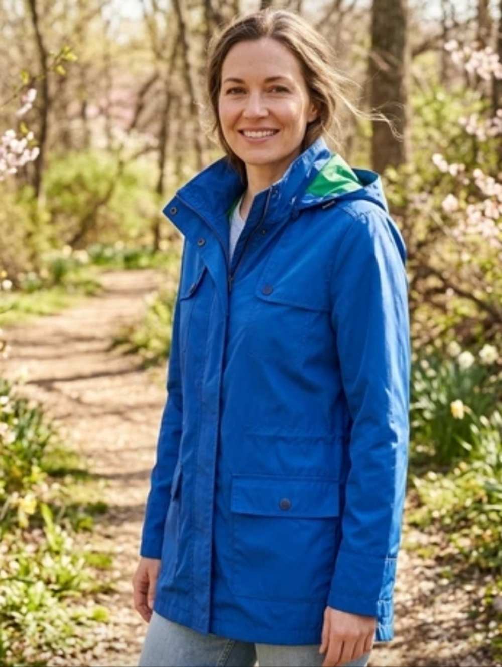 Tommy Hilfiger Women's Blue Hooded Windbreaker Spring Jacket Size M